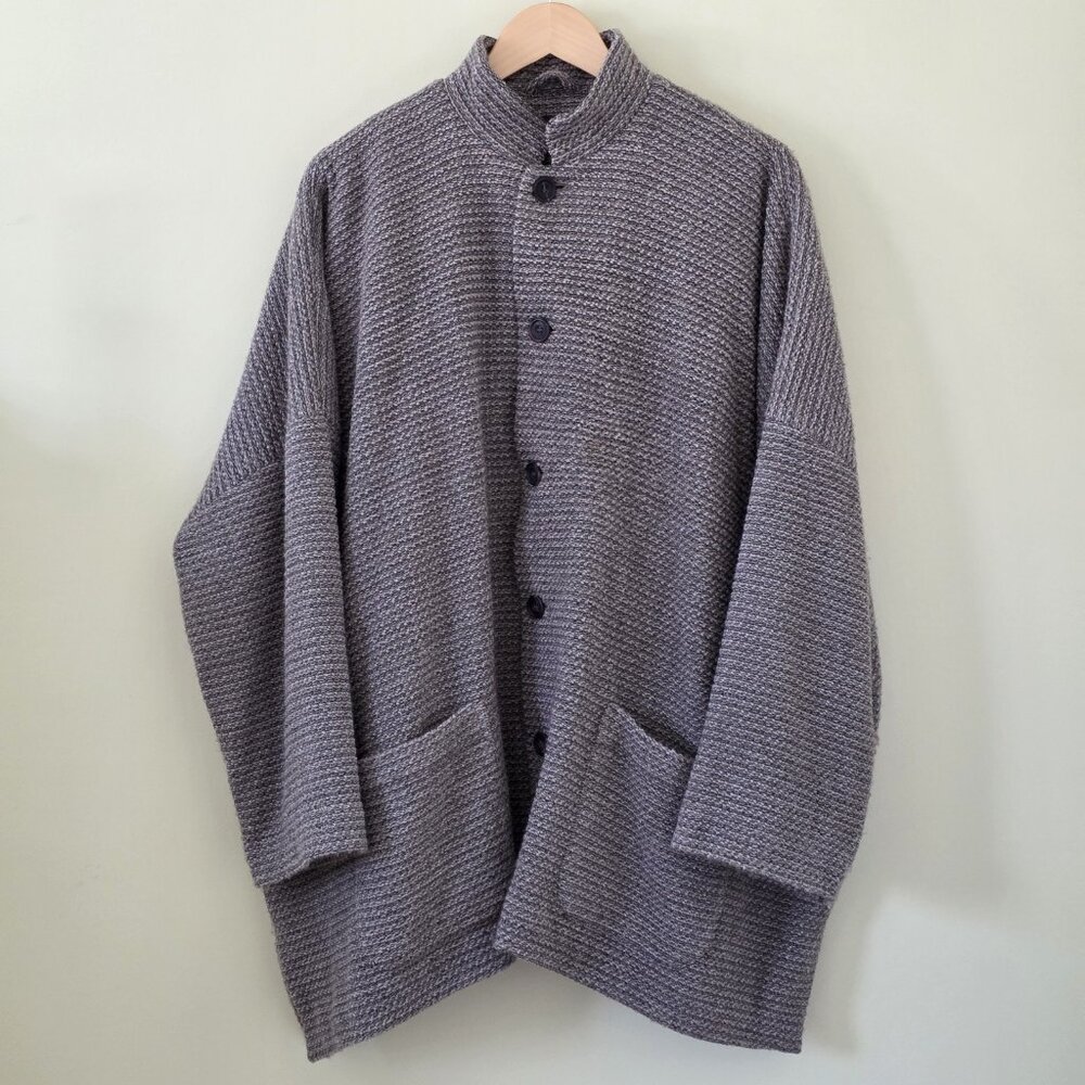 Eskandar Boxy Jacket - Size 1 / L - Brown Wool Blend - Silk Lined